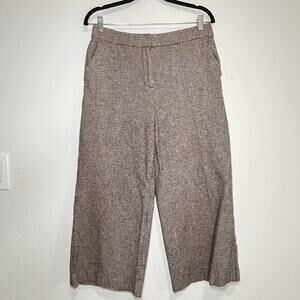 LOFT Wide Leg Cropped Pants Size 4 Brown Tweed Houndstooth Linen Cotton Fall